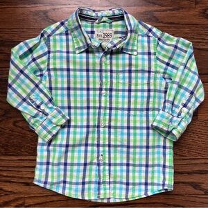 The Children’s Place Blue and Green Plaid Button Down Shirt, 24M